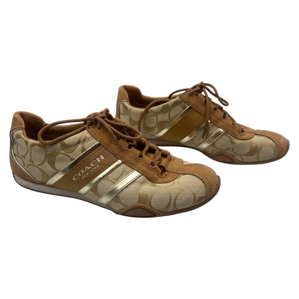 Coach Remonna Signature C Sneakers Ivory Khaki Platinum Jacquard Womens 7.5 M